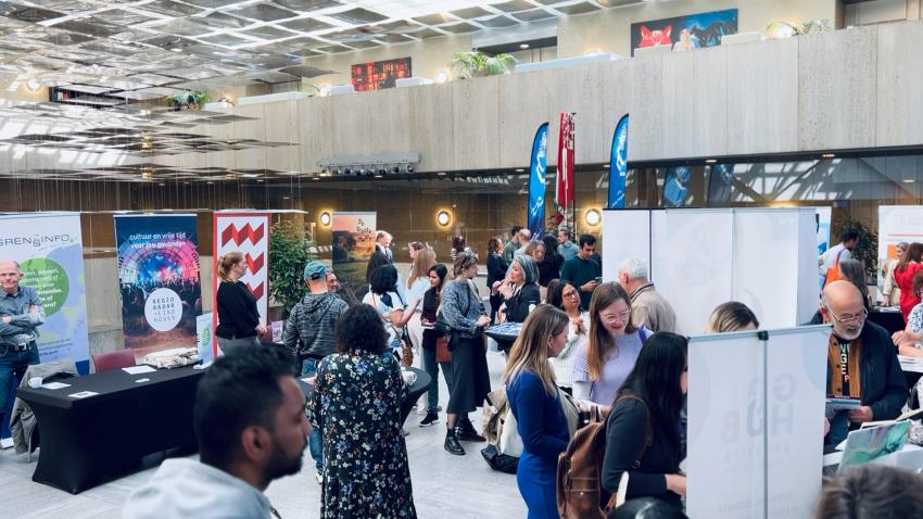 People and stands at the Expo