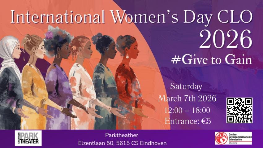 Flyer for International Women's Day 2026 with 6 women