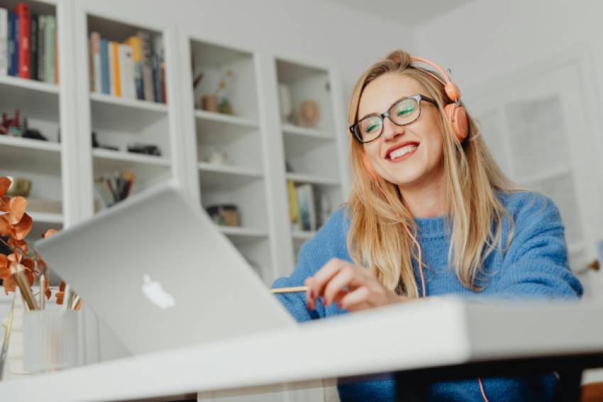 Woman working on a laptop