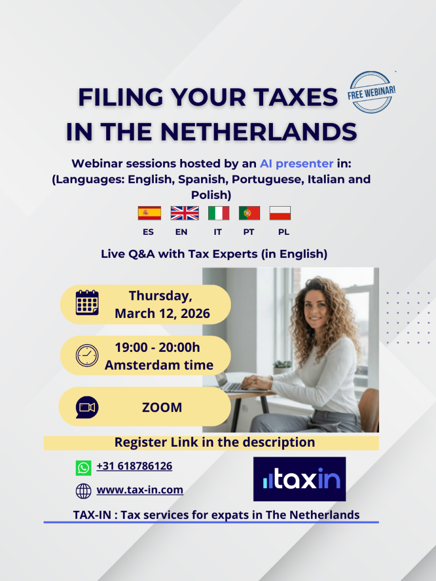 Flyer showing a woman at a desk and laptop and containing all the information on this page