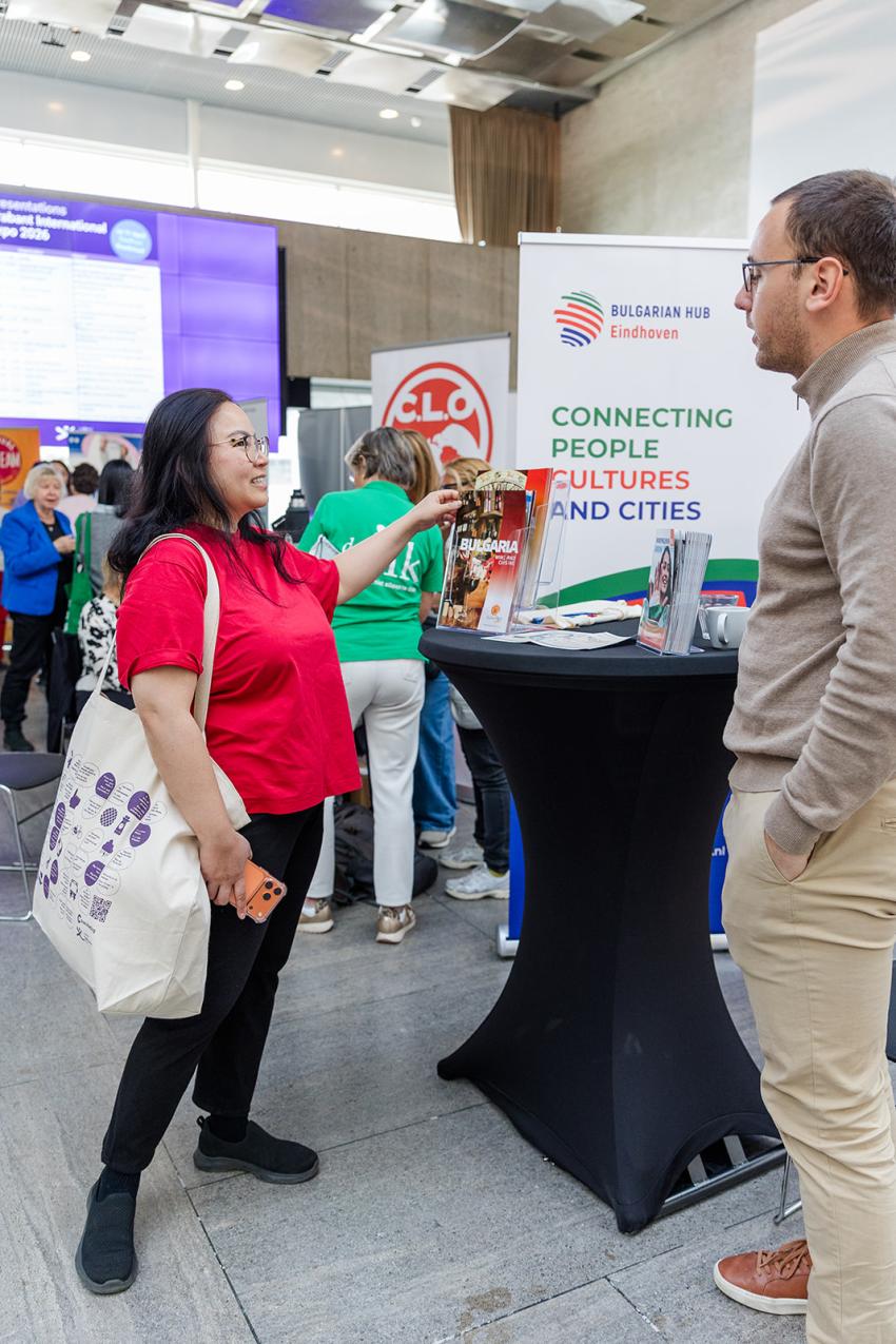 Visitors chatting at various stands