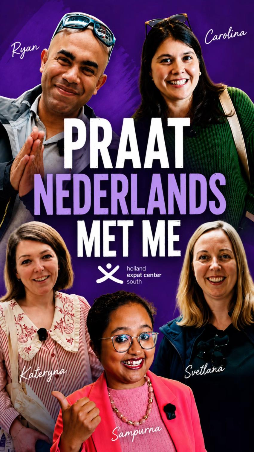 Praat Nederlands Met Me cover with 5 smiling internationals