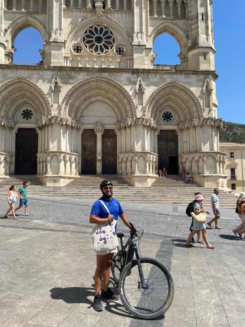 Andres with his beach tote bag in Spain
