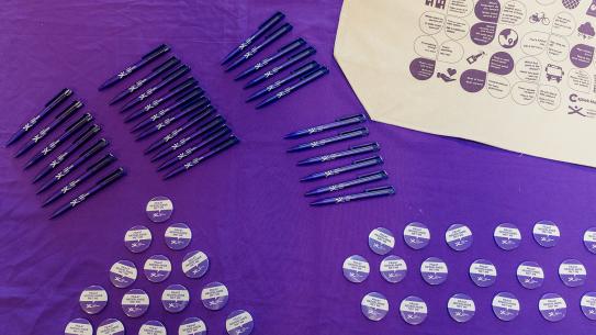 Praat Nederlands met me pens, buttons, and bags, klik voor een vergroting