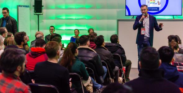 People listening to a presentation