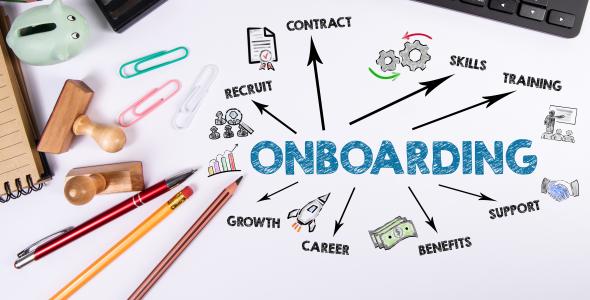 Image of the word Onboarding with arrows to various tasks