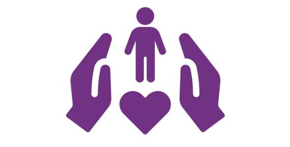 Two hands around a heart with a child figure on top