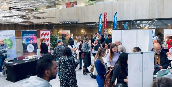 People and stands at the Expo