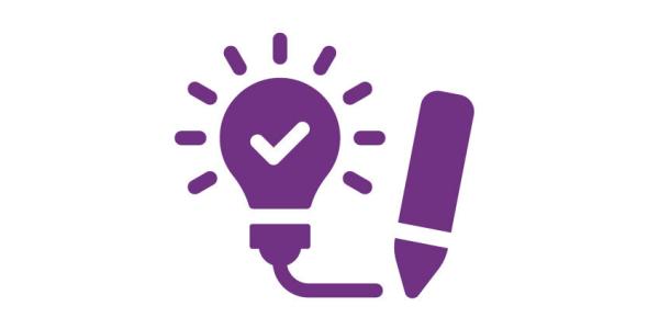 A lit lightbulb with a tick mark and a pencil