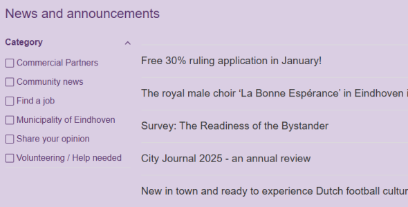 Screenshot of the news page