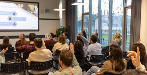 Audience and presentation screen