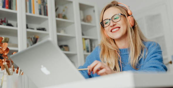 Woman working on a laptop