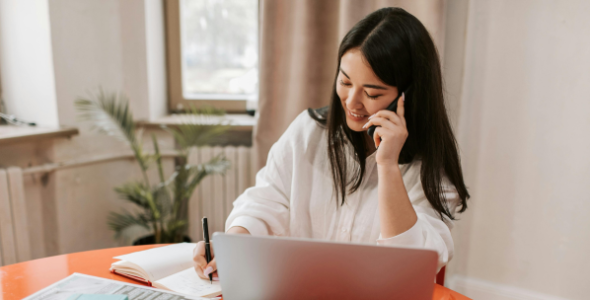 Woman taking a work call