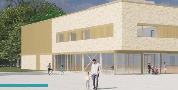 Invitation to the open afternoon at the ISE with a picture of the new building