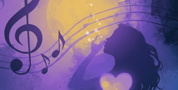 Image of a singer with music notes