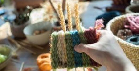 A multi-colored weaving project