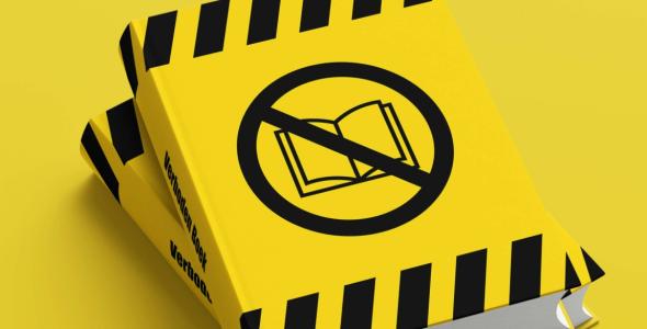 Yellow book cover with book banned symbol