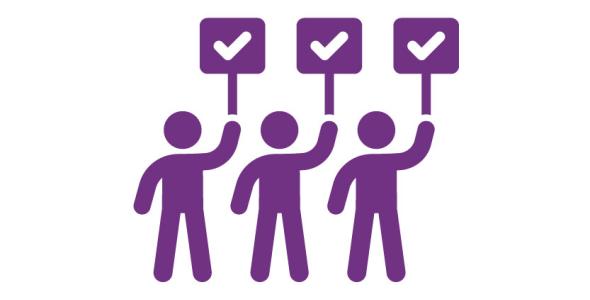 Icon of 3 people each holding a sign